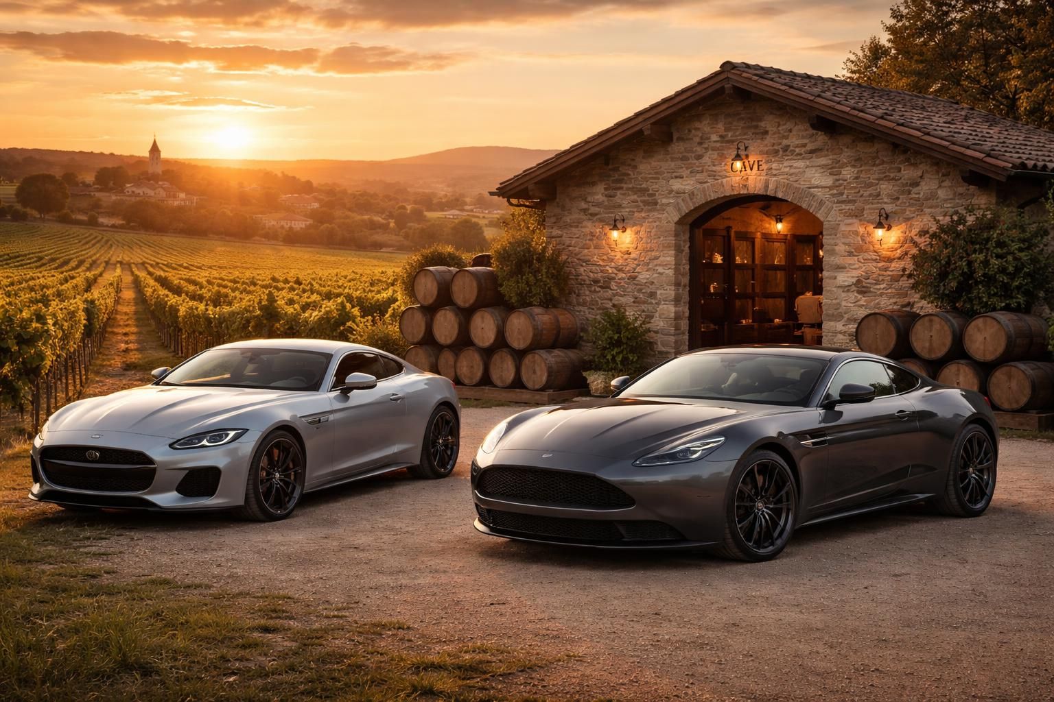 découvrez les caves viticoles d'exception au volant de somptueuses jaguar f-type ou aston martin db11 pour une expérience alliant luxe, performance et dégustation unique.