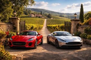 explorez les caves viticoles françaises à bord d'une jaguar f-type ou d'une aston martin db11 pour une expérience unique alliant luxe, performance et dégustation.