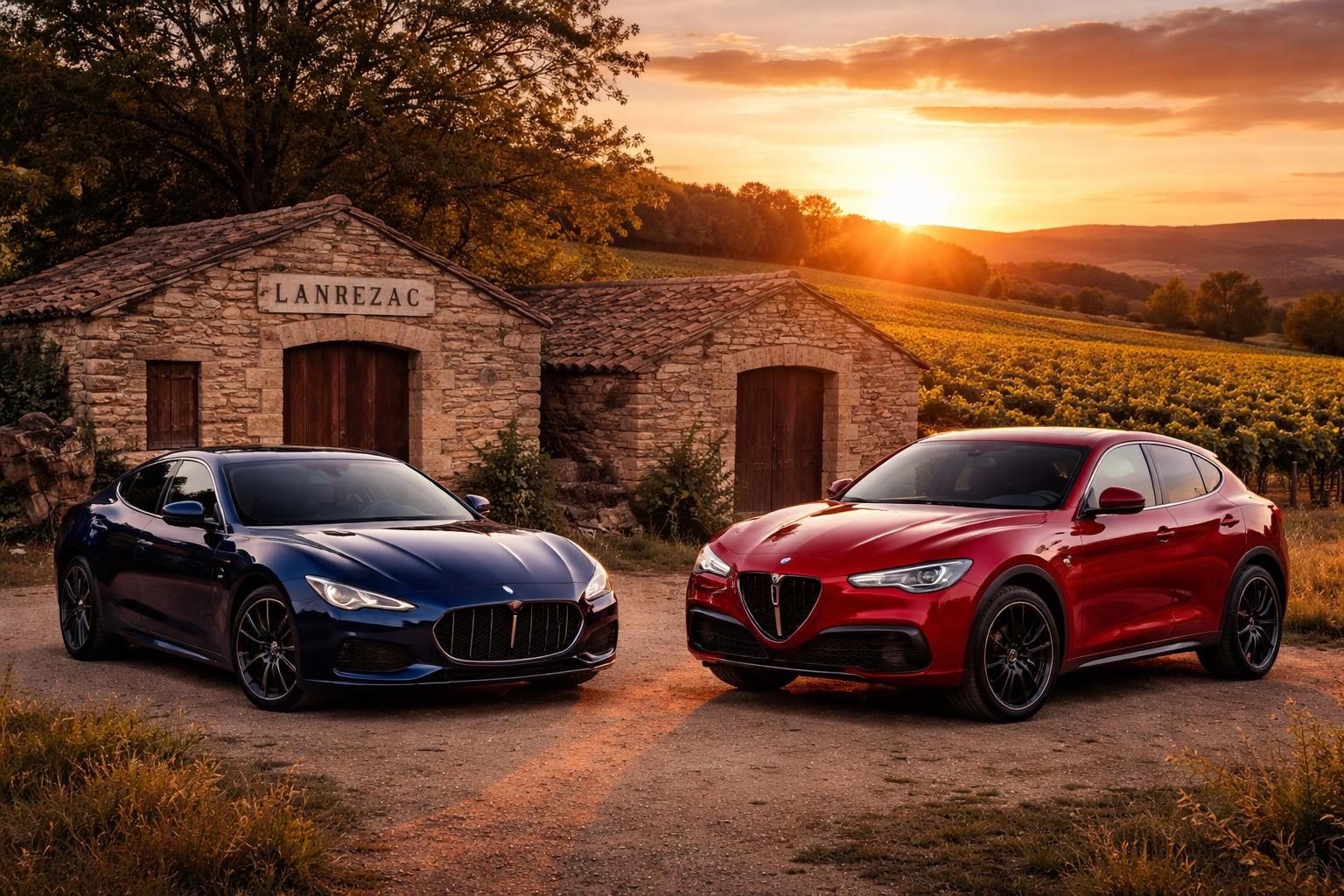 découvrez une expérience unique alliant œnologie et automobile en visitant les caves du lanrezac à bord de voitures de prestige : maserati ghibli et alfa romeo stelvio.