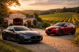 découvrez une expérience unique alliant œnologie et automobile en visitant les caves du lanrezac à bord de prestigieuses maserati ghibli et alfa romeo stelvio.